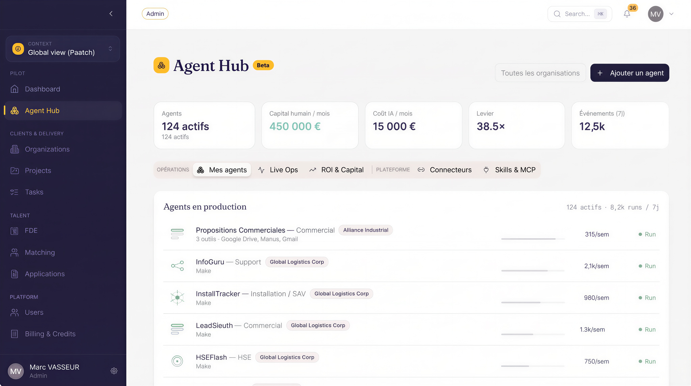 La console Paatch dans l'app